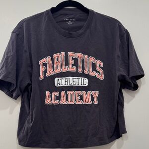 Fabletics Charcoal Cropped Graphic Tee with Pink & White Lettering size Medium